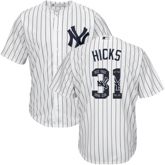 Men's Majestic New York Yankees #31 Aaron Hicks Authentic White Team Logo Fashion MLB Jersey - Ujersey