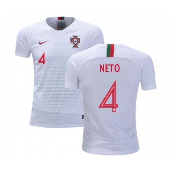 Portugal #4 Neto Away Kid Soccer Country Jersey