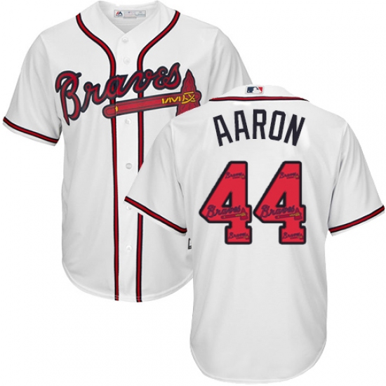 Men's Majestic Atlanta Braves #44 Hank Aaron Authentic White Team Logo Fashion Cool Base MLB Jersey - Ujersey