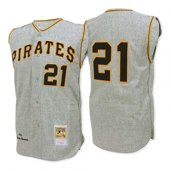 Men's Mitchell and Ness 1962 Pittsburgh Pirates #21 Roberto Clemente Authentic Grey Throwback MLB Jersey - Ujersey