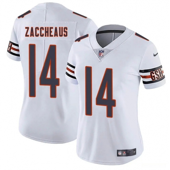 Women's Chicago Bears #14 Olamide Zaccheaus White 2025 Vapor Stitched Jersey(Run Small) - Ujersey