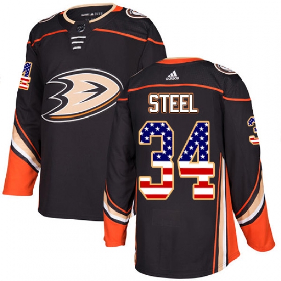 Men's Adidas Anaheim Ducks #34 Sam Steel Authentic Black USA Flag Fashion NHL Jersey - Ujersey