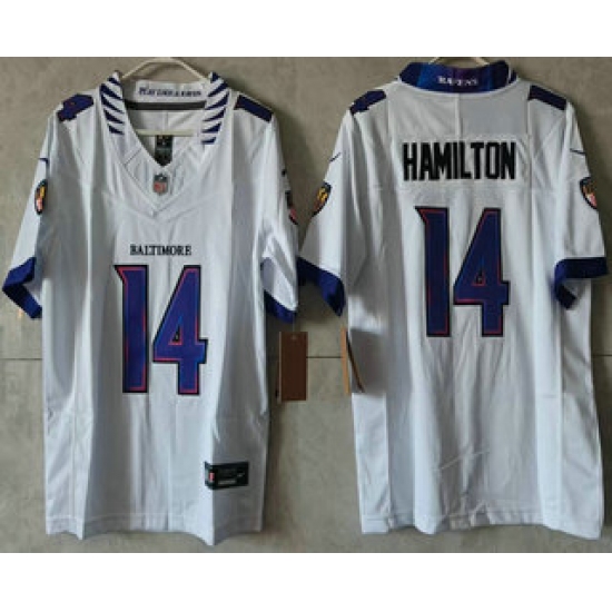Women's Baltimore Ravens #14 Kyle Hamilton Limited White Vapor FUSE Jersey - Ujersey