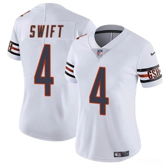 Women's Chicago Bears #4 D’Andre Swift White 2024 Vapor Football Stitched Jersey(Run Small) - Ujersey