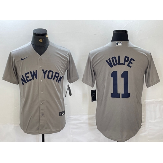 Men's New York Yankees #11 Anthony Volpe Name 2021 Grey Field of Dreams Cool Base Stitched Baseball Jersey - Ujersey