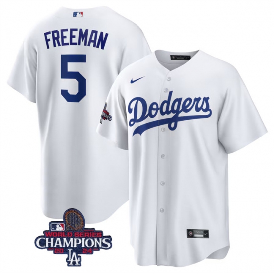 Men's Los Angeles Dodgers #5 Freddie Freeman White 2024 World Series Champions Cool Base Stitched Baseball Jersey - Ujersey