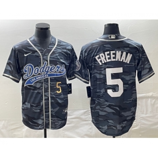 Men's Los Angeles Dodgers #5 Freddie Freeman Number Gray Camo Cool Base Stitched Baseball Jersey - Ujersey
