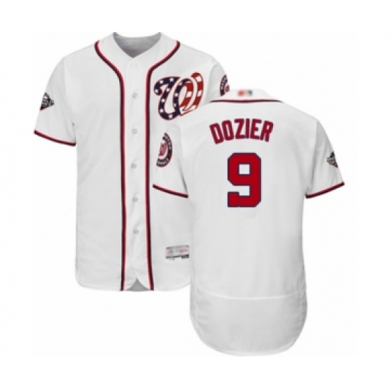 Men's Washington Nationals #9 Brian Dozier White Home Flex Base Authentic Collection 2019 World Series Bound Baseball Jersey - Ujersey
