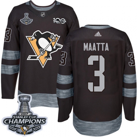 Men's Adidas Pittsburgh Penguins #3 Olli Maatta Premier Black 1917-2017 100th Anniversary 2017 Stanley Cup Champions NHL Jersey - Ujersey