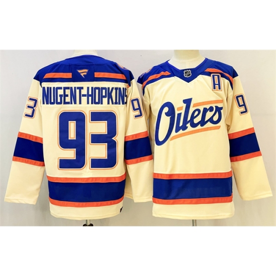 Men's Edmonton Oilers #93 Ryan Nugent-Hopkins Light Beige 2025 Alternate With A Stitched Hockey Jersey - Ujersey