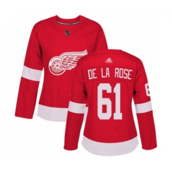 Women's Detroit Red Wings #61 Jacob de la Rose Authentic Red Home Hockey Jersey - Ujersey