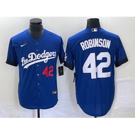 Men's Nike Los Angeles Dodgers #42 Jackie Robinson Number Blue 2021 City Connect Cool Base Stitched Jersey - Ujersey