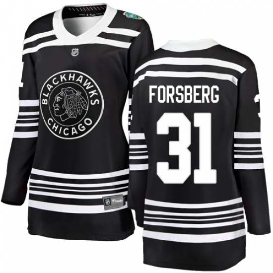 Women's Chicago Blackhawks #31 Anton Forsberg Black 2019 Winter Classic Fanatics Branded Breakaway NHL Jersey - Ujersey