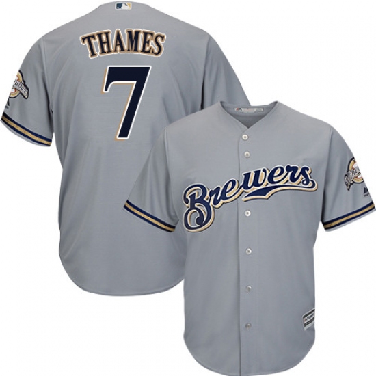 Youth Majestic Milwaukee Brewers #7 Eric Thames Replica Grey Road Cool Base MLB Jersey - Ujersey
