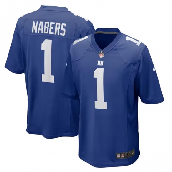 Men's New York Giants #1 Malik Nabers Royal 2024 First Round Pick Football Stitched Game Jersey - Ujersey