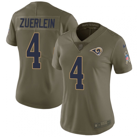 Women's Nike Los Angeles Rams #4 Greg Zuerlein Limited Olive 2017 Salute to Service NFL Jersey - Ujersey