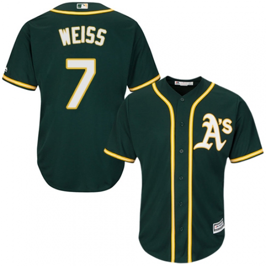 Youth Majestic Oakland Athletics #7 Walt Weiss Replica Green Alternate 1 Cool Base MLB Jersey - Ujersey