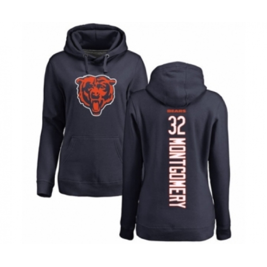 Football Women's Chicago Bears #32 David Montgomery Navy Blue Backer Pullover Hoodie - Ujersey