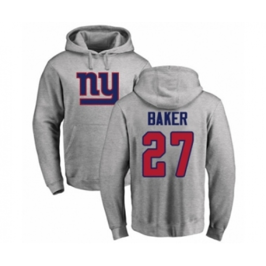Football New York Giants #27 Deandre Baker Ash Name & Number Logo Pullover Hoodie - Ujersey