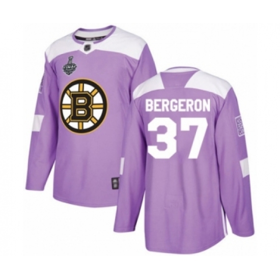 Youth Boston Bruins #37 Patrice Bergeron Authentic Purple Fights Cancer Practice 2019 Stanley Cup Final Bound Hockey Jersey - Ujersey
