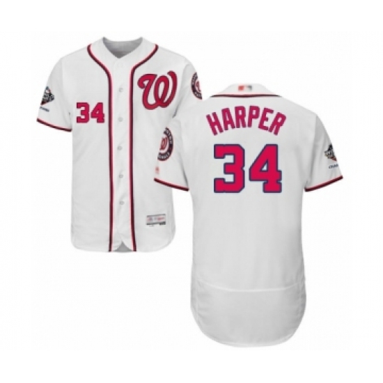 Men's Washington Nationals #34 Bryce Harper White Home Flex Base Authentic Collection 2019 World Series Champions Baseball Jersey - Ujersey