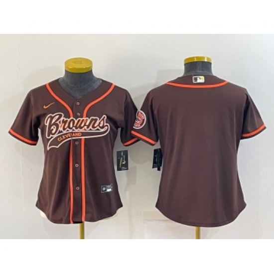 Women's Cleveland Browns Blank Brown With Patch Cool Base Stitched Baseball Jersey - Ujersey