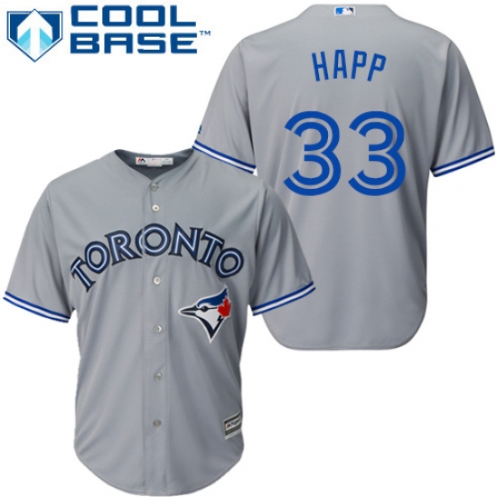 Men's Majestic Toronto Blue Jays #33 J.A. Happ Replica Grey Road MLB Jersey - Ujersey