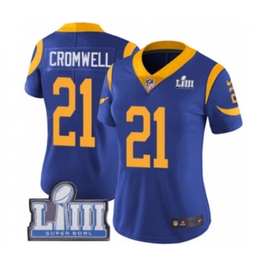 Women's Nike Los Angeles Rams #21 Nolan Cromwell Royal Blue Alternate Vapor Untouchable Limited Player Super Bowl LIII Bound NFL Jersey - Ujersey