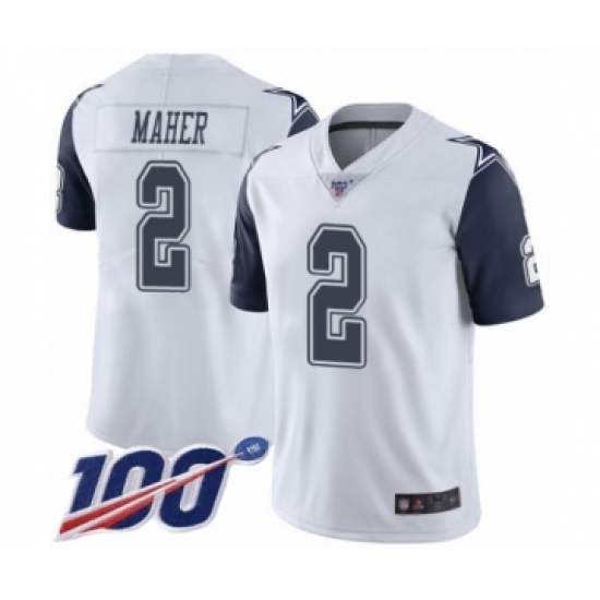Men's Dallas Cowboys #2 Brett Maher Limited White Rush Vapor Untouchable 100th Season Football Jersey - Ujersey