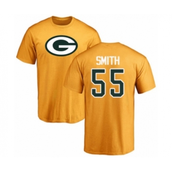 Football Green Bay Packers #55 Za'Darius Smith Gold Name & Number Logo T-Shirt - Ujersey