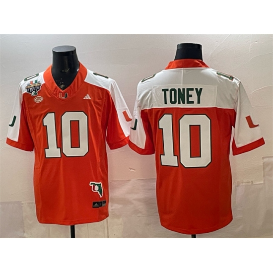 Men's Miami Hurricanes #10 Malachi Toney Orange Alternate F.U.S.E. Fiesta Bowl Champions & Florida Patch Stitched Football Jersey - Ujersey