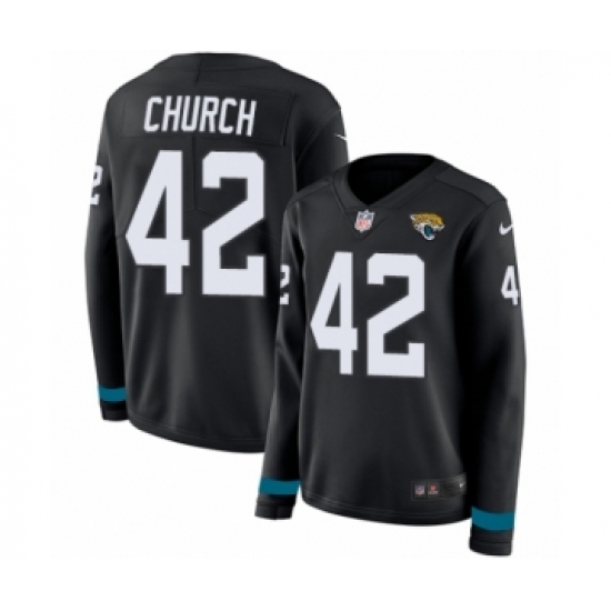 Women's Nike Jacksonville Jaguars #42 Barry Church Limited Black Therma Long Sleeve NFL Jersey - Ujersey