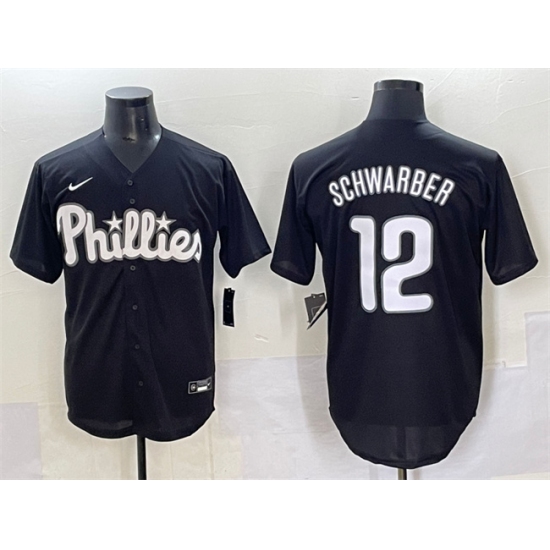 Men's Philadelphia Phillies #12 Kyle Schwarber Black Lights Out Limited Stitched Baseball Jersey - Ujersey