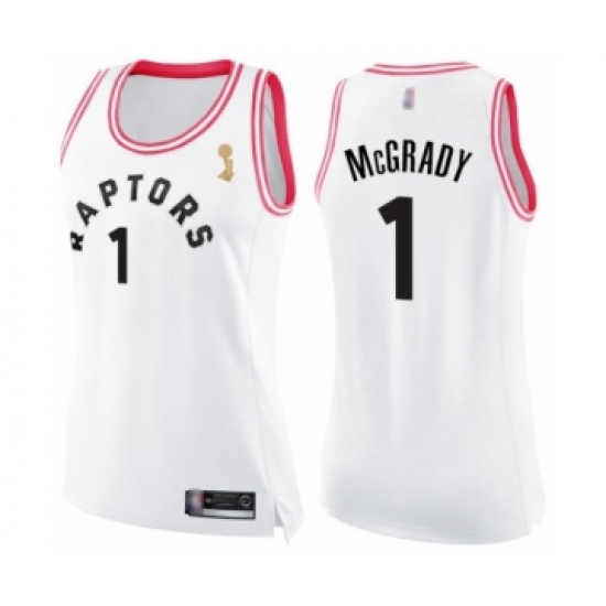 Women's Toronto Raptors #1 Tracy Mcgrady Swingman White Pink Fashion 2019 Basketball Finals Champions Jersey - Ujersey