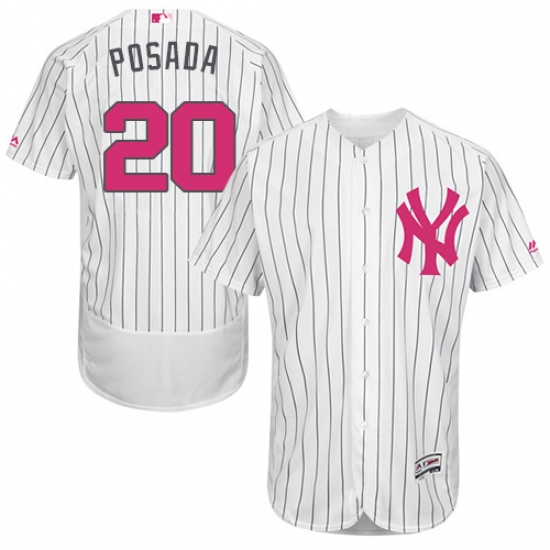 Men's Majestic New York Yankees #20 Jorge Posada Authentic White 2016 Mother's Day Fashion Flex Base MLB Jersey