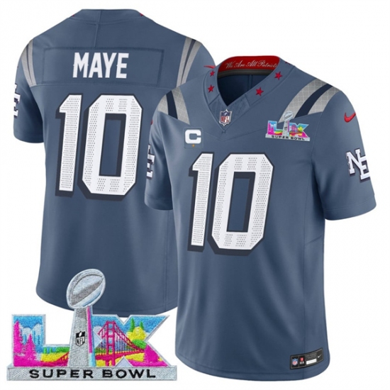 Men's New England Patriots #10 Drake Maye Storm Blue 2025 F.U.S.E. Super Bowl LX And 1-Star C “Rivalries” Vapor Limited Football Stitched Jersey - ujerseystore