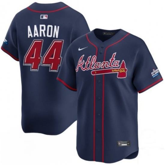 Men's Atlanta Braves #44 Hank Aaron Navy 2025 Speedway Classic Alternate Limited Stitched Baseball Jersey - Ujersey