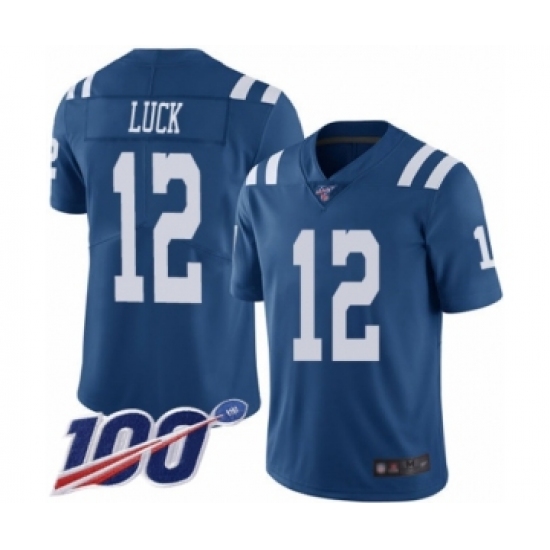 Men's Indianapolis Colts #12 Andrew Luck Limited Royal Blue Rush Vapor Untouchable 100th Season Football Jersey - Ujersey
