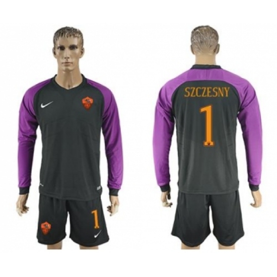 Roma #1 Szczesny Black Goalkeeper Long Sleeves Soccer Club Jersey