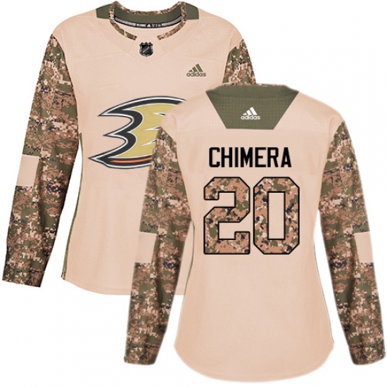 Women's Adidas Anaheim Ducks #20 Jason Chimera Authentic Camo Veterans Day Practice NHL Jersey
