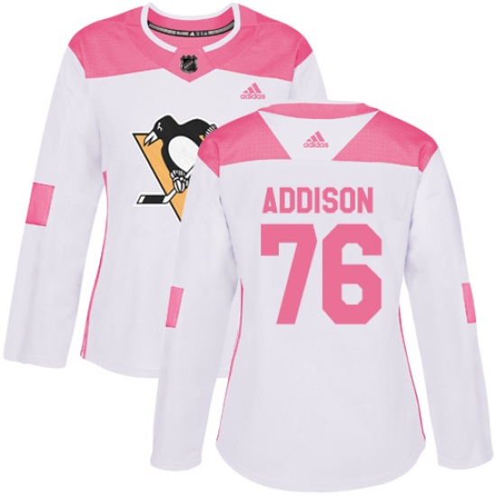 Women's Adidas Pittsburgh Penguins #76 Calen Addison Authentic White  Pink Fashion NHL Jersey - Ujersey