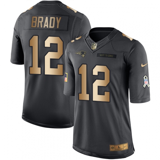 Youth Nike New England Patriots #12 Tom Brady Limited Black/Gold Salute to Service NFL Jersey - Ujersey