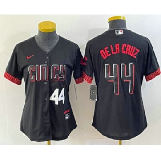 Women's Nike Cincinnati Reds #44 Elly De La Cruz Number Black 2023 City Connect Cool Base Stitched Baseball Jersey2 - Ujersey