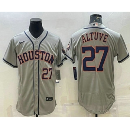 Men's Houston Astros #27 Jose Altuve Number Grey Stitched MLB Flex Base Nike Jersey - Ujersey
