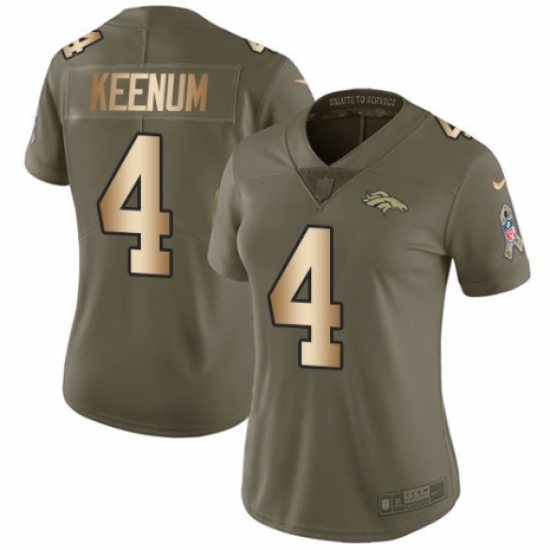 Women's Nike Denver Broncos #4 Case Keenum Limited Olive/Gold 2017 Salute to Service NFL Jersey - Ujersey