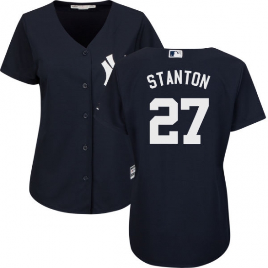 Women's Majestic New York Yankees #27 Giancarlo Stanton Authentic Navy Blue Alternate MLB Jersey - Ujersey