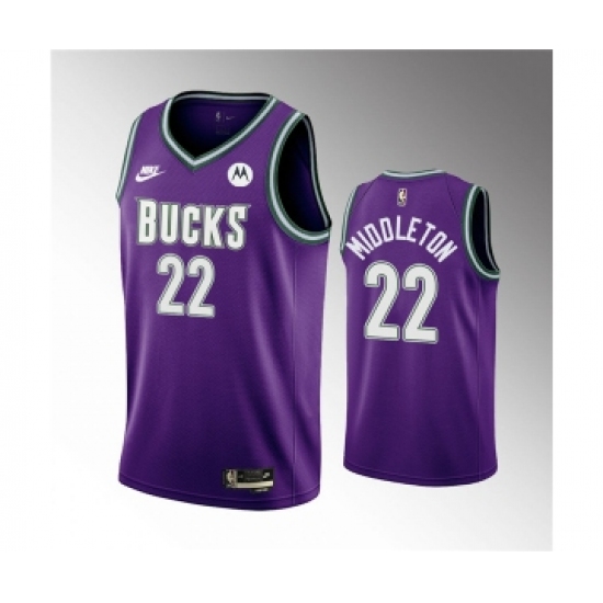 Men's Milwaukee Bucks #22 Khris Middleton 2022-23 Purple Classic Edition Swingman Stitched Basketball Jersey - Ujersey
