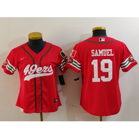 Women's San Francisco 49ers #19 Deebo Samuel Red Mexico Cool Base Stitched Baseball Jersey - Ujersey