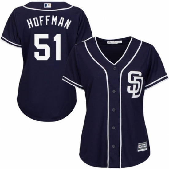 Women's Majestic San Diego Padres #51 Trevor Hoffman Replica Navy Blue Alternate 1 Cool Base MLB Jersey - Ujersey