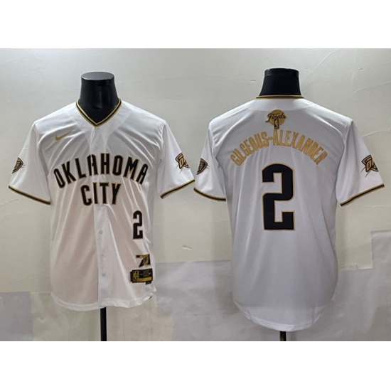 Men's Oklahoma City Thunder #2 Shai Gilgeous-Alexander White Gold 2025 Finals Vapor Stitched Baseball Jersey
